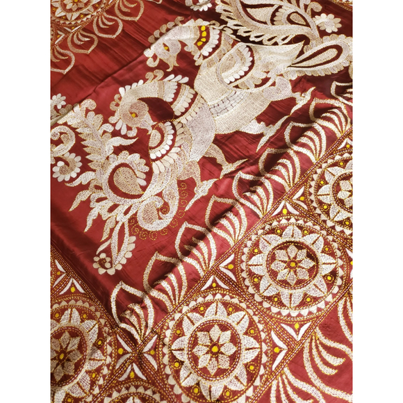 New Women Pure Silk Designer Kantha Saree W BP Kalamkari Festive HandloomWedding - Picture 7 of 15